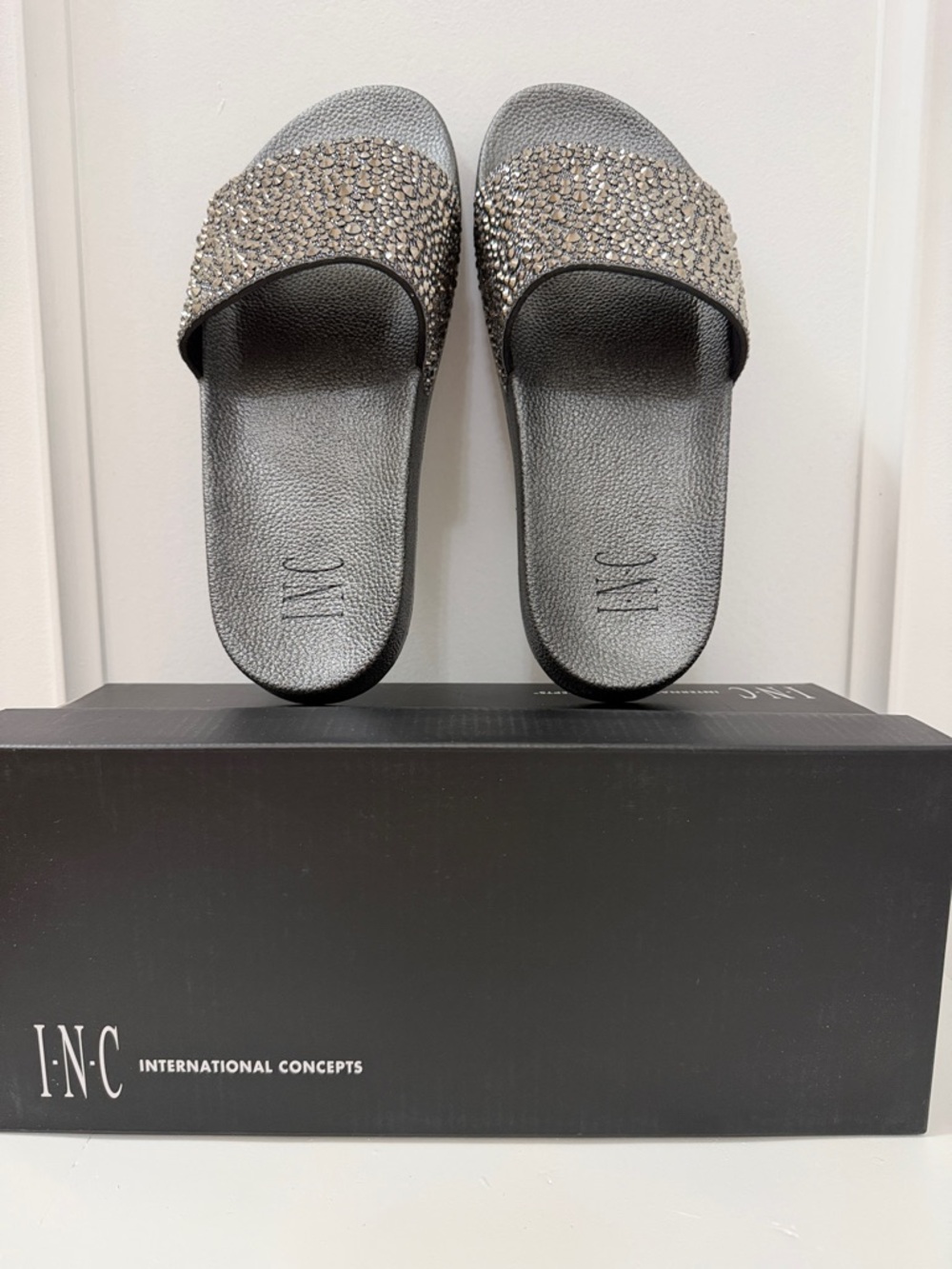 INC International Concepts Jeweled Slide Sandals - Silver